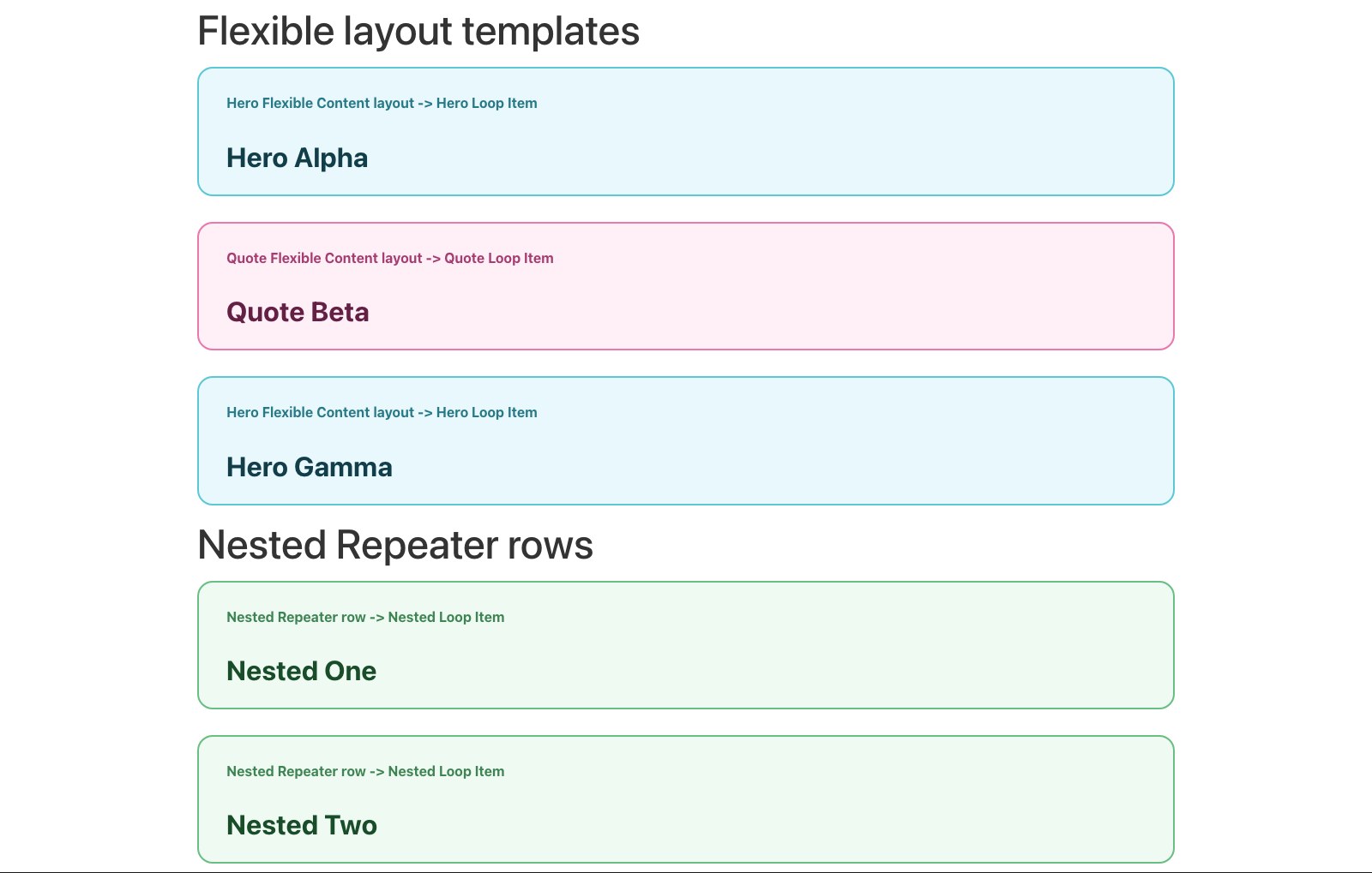 Flexible Content layouts rendered by their mapped Loop Items