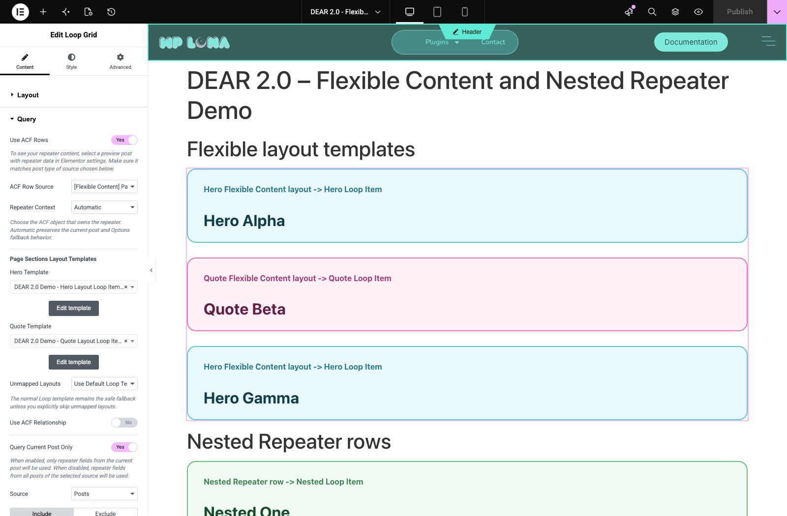 Map Flexible Content layouts to Loop Item templates