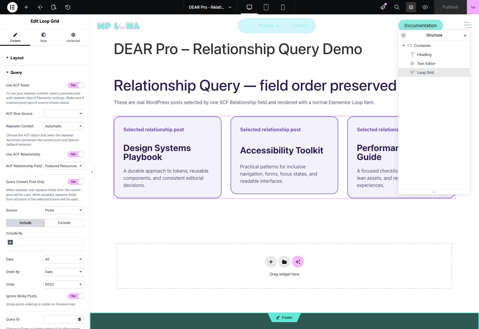 Relationship Query controls in Elementor