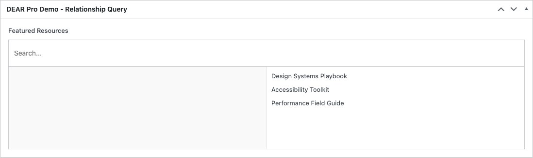 Selected posts in an SCF Relationship field