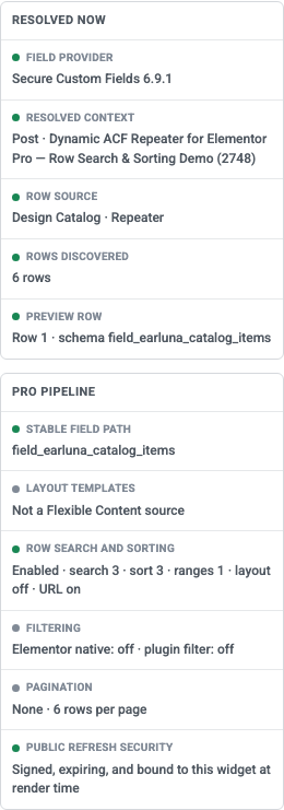 Context Inspector resolving a six-row Loop Grid
